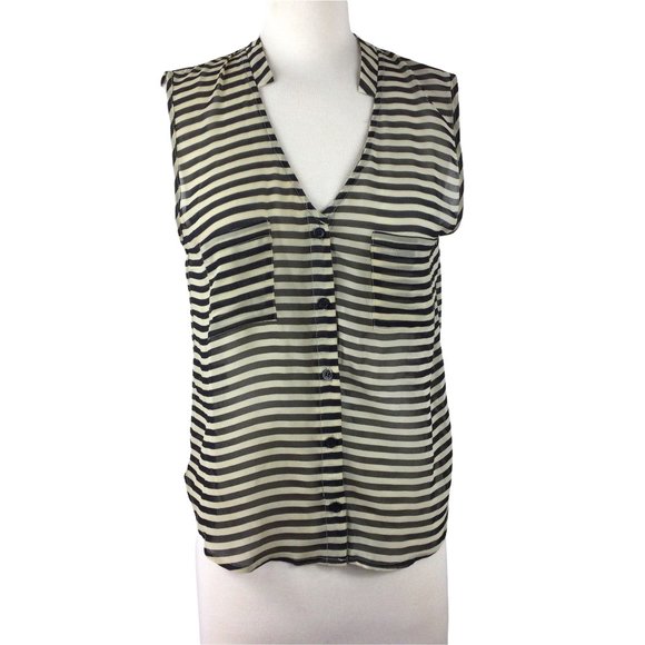 one clothing Sheer Striped Button Down Tank, Small - Picture 1 of 5